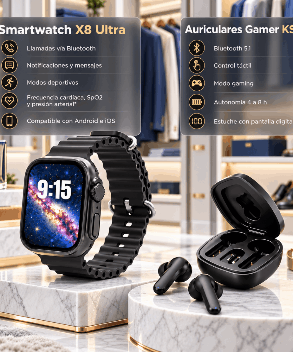 Smartwatch X8 Ultra + Auriculares Gaming Bluetooth KS35 - Imagen 2