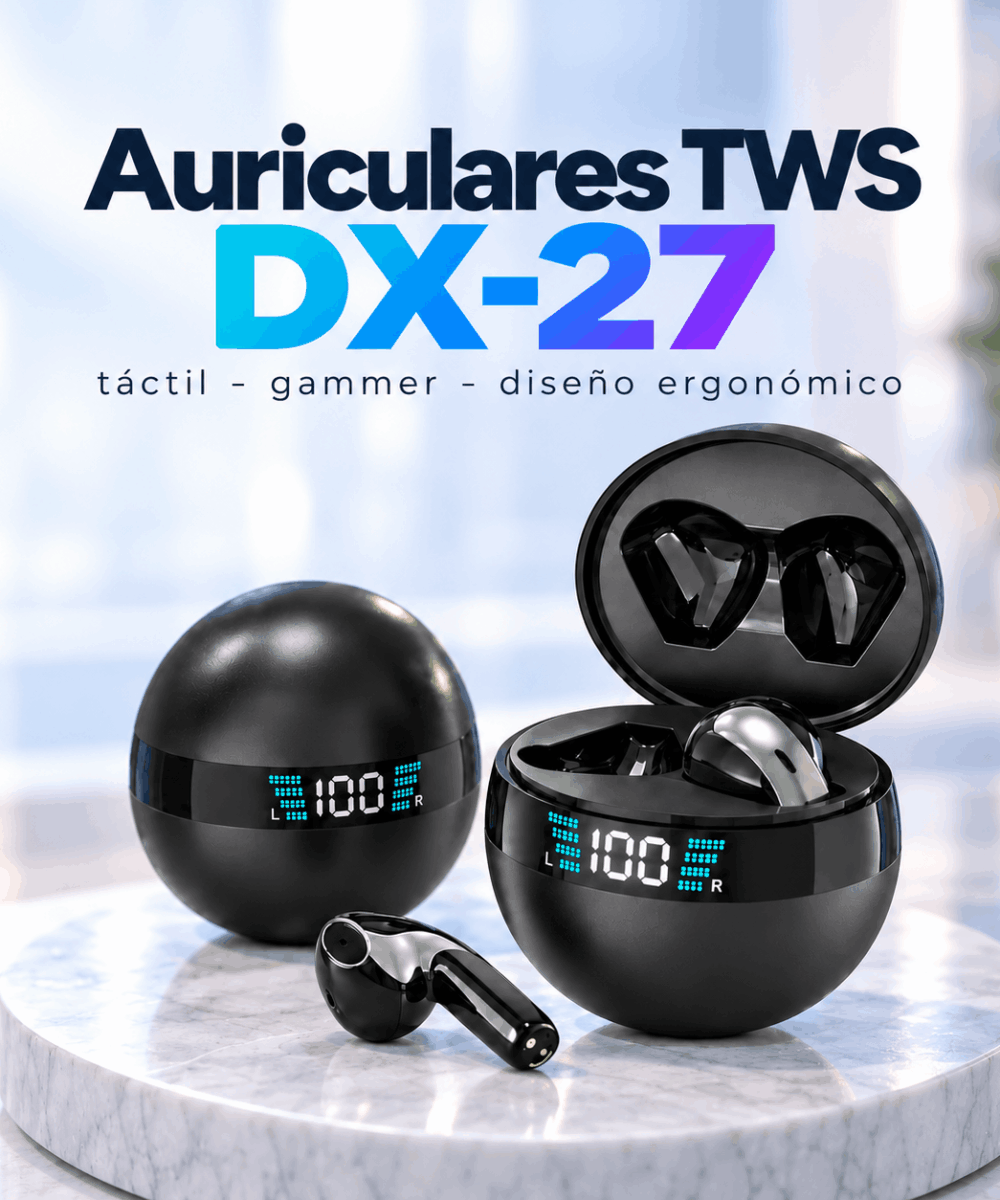Auriculares Bluetooth Dx-27 In-ear Negro Con Pantalla Led