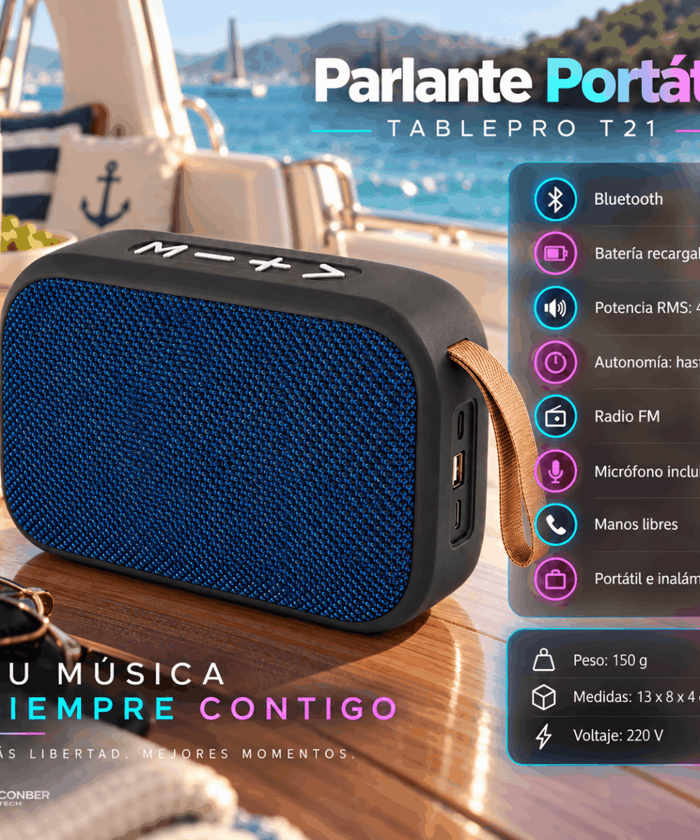 Parlante T21 Bluetooth Portatil - Compacto - Liviano - Imagen 6