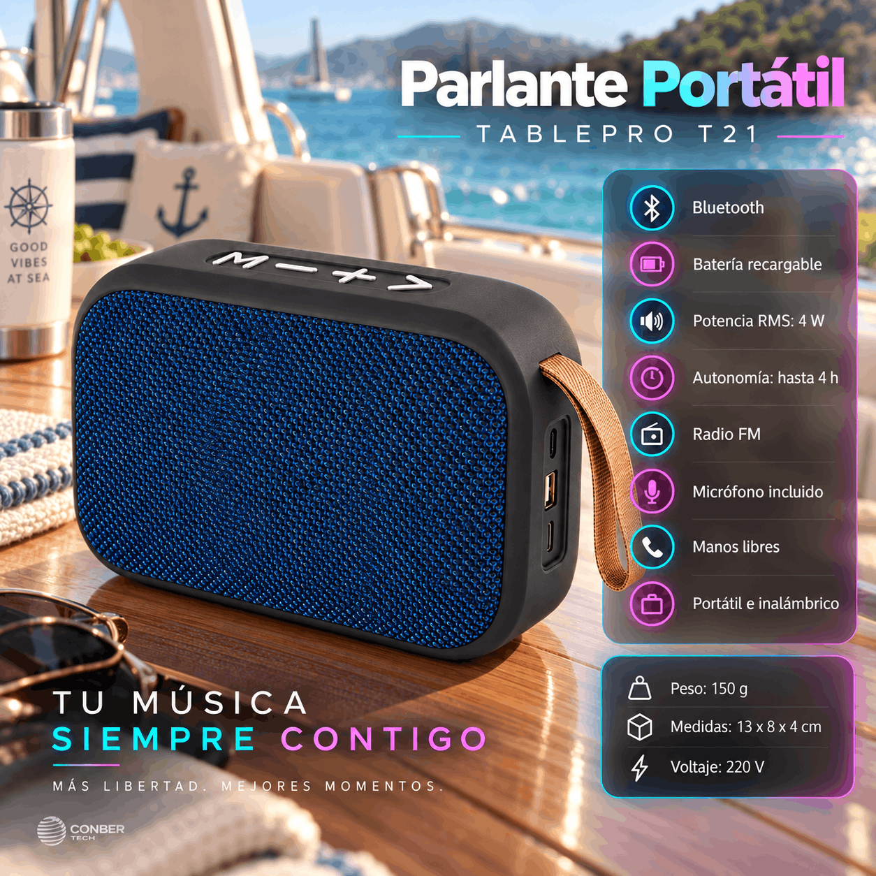 Parlante T21 Bluetooth Portatil - Compacto - Liviano - Imagen 6