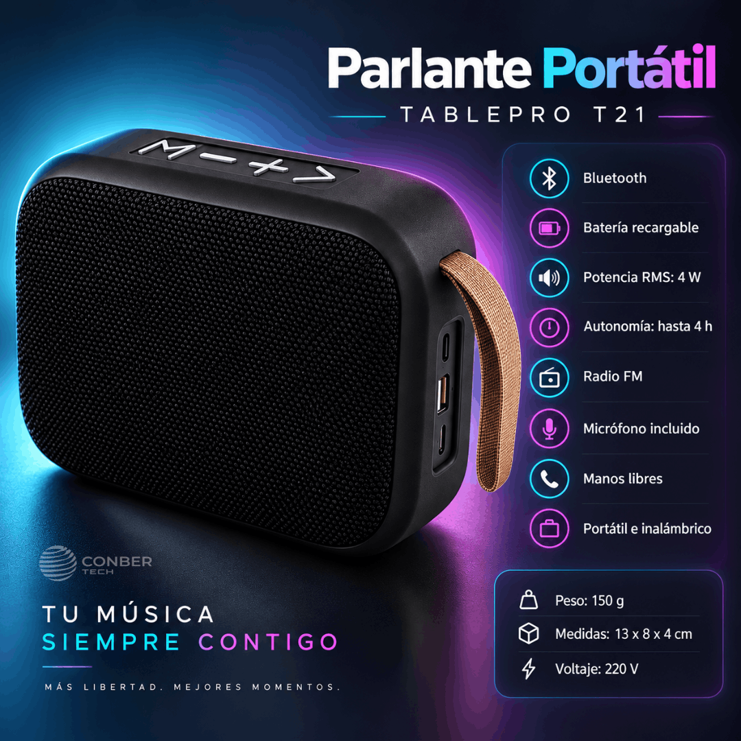 Parlante T21 Bluetooth Portatil - Compacto - Liviano - Imagen 2