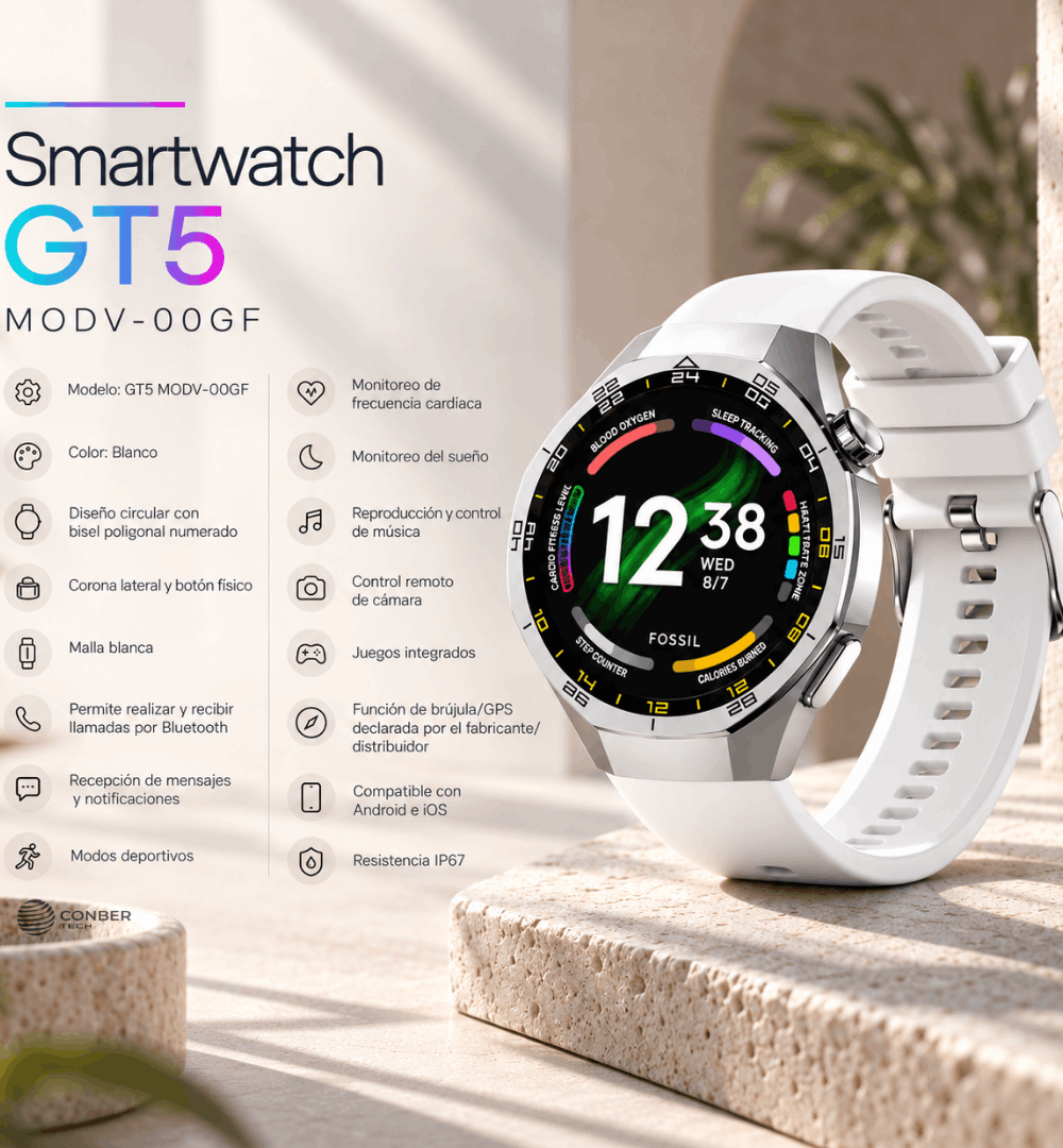 Smartwatch GT5 MODV-00GF Blanco Reloj Inteligente - Imagen 3